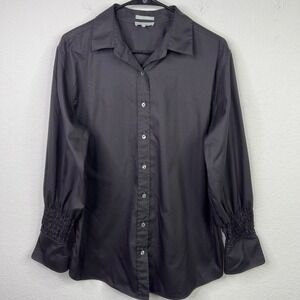Hinson Wu Shirt Womens M Black Luxe Cotton Smocked Cuff Minimalist Dark Academia
